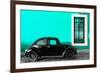 ¡Viva Mexico! Collection - Black VW Beetle Car with Turquoise Street Wall-Philippe Hugonnard-Framed Photographic Print