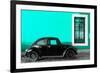 ¡Viva Mexico! Collection - Black VW Beetle Car with Turquoise Street Wall-Philippe Hugonnard-Framed Photographic Print