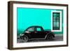 ¡Viva Mexico! Collection - Black VW Beetle Car with Turquoise Street Wall-Philippe Hugonnard-Framed Photographic Print