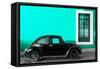 ¡Viva Mexico! Collection - Black VW Beetle Car with Turquoise Street Wall-Philippe Hugonnard-Framed Stretched Canvas