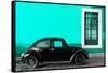 ¡Viva Mexico! Collection - Black VW Beetle Car with Turquoise Street Wall-Philippe Hugonnard-Framed Stretched Canvas