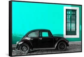 ¡Viva Mexico! Collection - Black VW Beetle Car with Turquoise Street Wall-Philippe Hugonnard-Framed Stretched Canvas