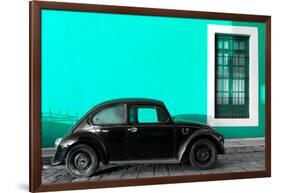 ¡Viva Mexico! Collection - Black VW Beetle Car with Turquoise Street Wall-Philippe Hugonnard-Framed Photographic Print