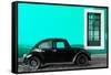 ¡Viva Mexico! Collection - Black VW Beetle Car with Turquoise Street Wall-Philippe Hugonnard-Framed Stretched Canvas