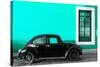 ¡Viva Mexico! Collection - Black VW Beetle Car with Turquoise Street Wall-Philippe Hugonnard-Stretched Canvas