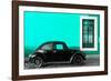 ¡Viva Mexico! Collection - Black VW Beetle Car with Turquoise Street Wall-Philippe Hugonnard-Framed Photographic Print