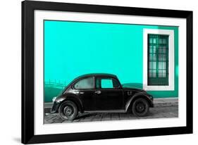 ¡Viva Mexico! Collection - Black VW Beetle Car with Turquoise Street Wall-Philippe Hugonnard-Framed Photographic Print