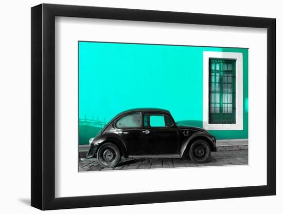 ¡Viva Mexico! Collection - Black VW Beetle Car with Turquoise Street Wall-Philippe Hugonnard-Framed Photographic Print