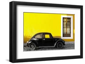 ¡Viva Mexico! Collection - Black VW Beetle Car with Yellow Street Wall-Philippe Hugonnard-Framed Photographic Print