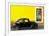 ¡Viva Mexico! Collection - Black VW Beetle Car with Yellow Street Wall-Philippe Hugonnard-Framed Photographic Print