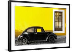 ¡Viva Mexico! Collection - Black VW Beetle Car with Yellow Street Wall-Philippe Hugonnard-Framed Photographic Print