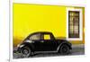 ¡Viva Mexico! Collection - Black VW Beetle Car with Yellow Street Wall-Philippe Hugonnard-Framed Photographic Print