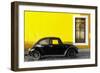 ¡Viva Mexico! Collection - Black VW Beetle Car with Yellow Street Wall-Philippe Hugonnard-Framed Photographic Print