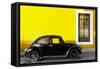 ¡Viva Mexico! Collection - Black VW Beetle Car with Yellow Street Wall-Philippe Hugonnard-Framed Stretched Canvas