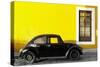 ¡Viva Mexico! Collection - Black VW Beetle Car with Yellow Street Wall-Philippe Hugonnard-Stretched Canvas