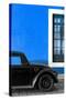 ¡Viva Mexico! Collection - Black VW Beetle with Dark Blue Street Wall-Philippe Hugonnard-Stretched Canvas