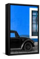 ¡Viva Mexico! Collection - Black VW Beetle with Dark Blue Street Wall-Philippe Hugonnard-Framed Stretched Canvas
