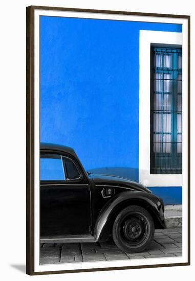 ¡Viva Mexico! Collection - Black VW Beetle with Dark Blue Street Wall-Philippe Hugonnard-Framed Premium Photographic Print