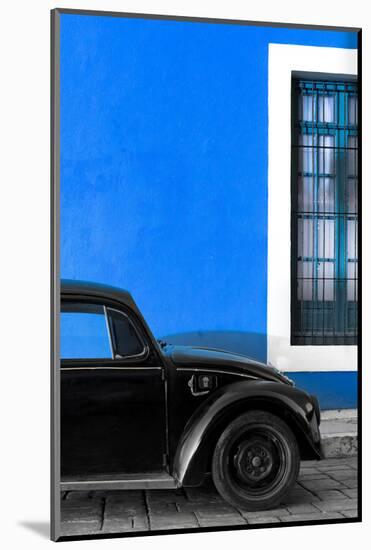 ¡Viva Mexico! Collection - Black VW Beetle with Dark Blue Street Wall-Philippe Hugonnard-Mounted Photographic Print