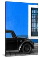 ¡Viva Mexico! Collection - Black VW Beetle with Dark Blue Street Wall-Philippe Hugonnard-Stretched Canvas
