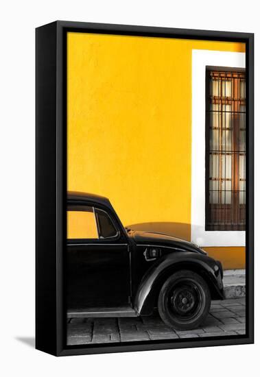 ¡Viva Mexico! Collection - Black VW Beetle with Gold Street Wall-Philippe Hugonnard-Framed Stretched Canvas