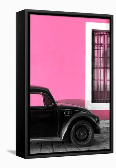 ¡Viva Mexico! Collection - Black VW Beetle with Hot Pink Street Wall-Philippe Hugonnard-Framed Stretched Canvas