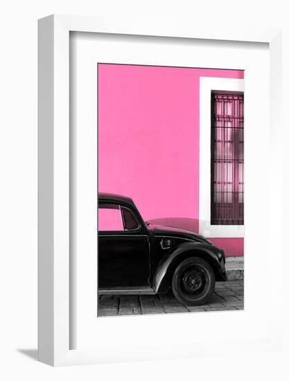 ¡Viva Mexico! Collection - Black VW Beetle with Hot Pink Street Wall-Philippe Hugonnard-Framed Photographic Print