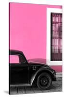 ¡Viva Mexico! Collection - Black VW Beetle with Hot Pink Street Wall-Philippe Hugonnard-Stretched Canvas