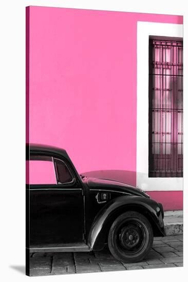 ¡Viva Mexico! Collection - Black VW Beetle with Hot Pink Street Wall-Philippe Hugonnard-Stretched Canvas