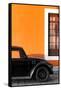 ¡Viva Mexico! Collection - Black VW Beetle with Orange Street Wall-Philippe Hugonnard-Framed Stretched Canvas