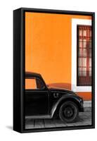 ¡Viva Mexico! Collection - Black VW Beetle with Orange Street Wall-Philippe Hugonnard-Framed Stretched Canvas