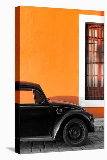 ¡Viva Mexico! Collection - Black VW Beetle with Orange Street Wall-Philippe Hugonnard-Stretched Canvas