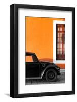 ¡Viva Mexico! Collection - Black VW Beetle with Orange Street Wall-Philippe Hugonnard-Framed Photographic Print