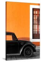 ¡Viva Mexico! Collection - Black VW Beetle with Orange Street Wall-Philippe Hugonnard-Stretched Canvas