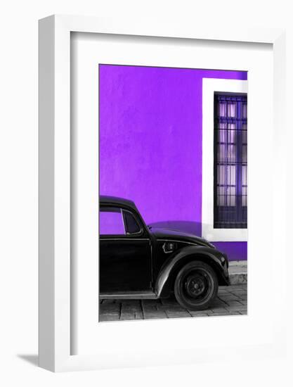 ¡Viva Mexico! Collection - Black VW Beetle with Purple Street Wall-Philippe Hugonnard-Framed Photographic Print