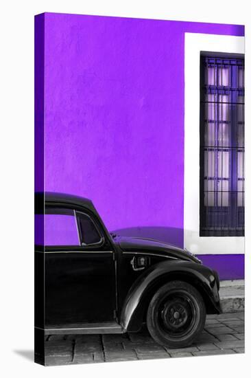 ¡Viva Mexico! Collection - Black VW Beetle with Purple Street Wall-Philippe Hugonnard-Stretched Canvas