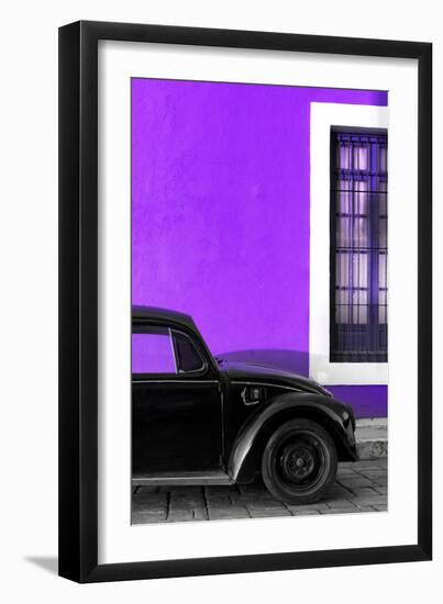 ¡Viva Mexico! Collection - Black VW Beetle with Purple Street Wall-Philippe Hugonnard-Framed Photographic Print