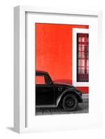 ¡Viva Mexico! Collection - Black VW Beetle with Red Street Wall-Philippe Hugonnard-Framed Photographic Print