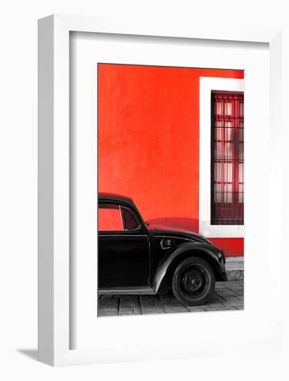 ¡Viva Mexico! Collection - Black VW Beetle with Red Street Wall-Philippe Hugonnard-Framed Photographic Print