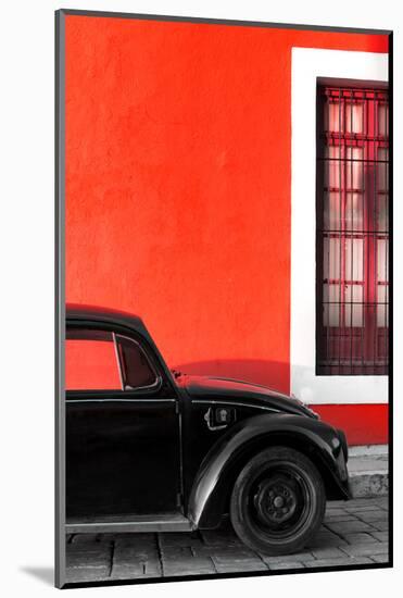 ¡Viva Mexico! Collection - Black VW Beetle with Red Street Wall-Philippe Hugonnard-Mounted Photographic Print