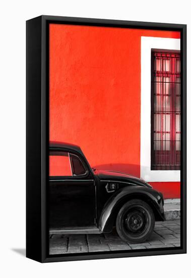 ¡Viva Mexico! Collection - Black VW Beetle with Red Street Wall-Philippe Hugonnard-Framed Stretched Canvas