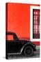 ¡Viva Mexico! Collection - Black VW Beetle with Red Street Wall-Philippe Hugonnard-Stretched Canvas