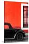 ¡Viva Mexico! Collection - Black VW Beetle with Red Street Wall-Philippe Hugonnard-Stretched Canvas