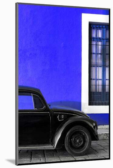 ¡Viva Mexico! Collection - Black VW Beetle with Royal Blue Street Wall-Philippe Hugonnard-Mounted Photographic Print