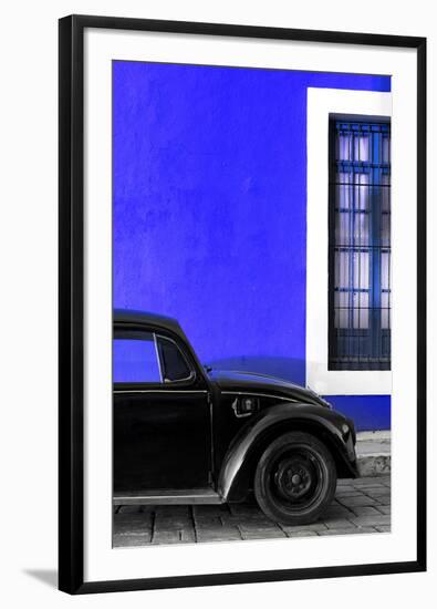 ¡Viva Mexico! Collection - Black VW Beetle with Royal Blue Street Wall-Philippe Hugonnard-Framed Photographic Print