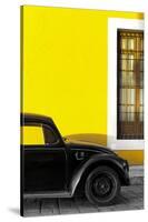 ¡Viva Mexico! Collection - Black VW Beetle with Yellow Street Wall-Philippe Hugonnard-Stretched Canvas