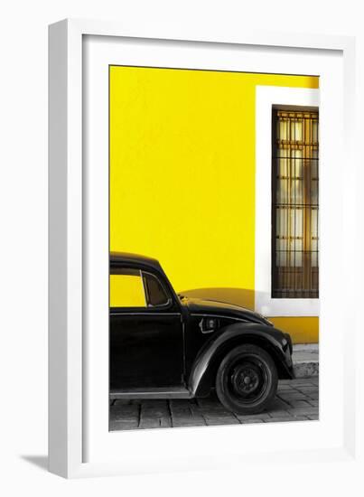 ¡Viva Mexico! Collection - Black VW Beetle with Yellow Street Wall-Philippe Hugonnard-Framed Photographic Print