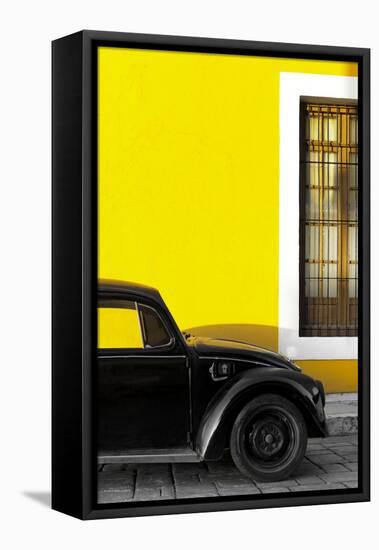 ¡Viva Mexico! Collection - Black VW Beetle with Yellow Street Wall-Philippe Hugonnard-Framed Stretched Canvas