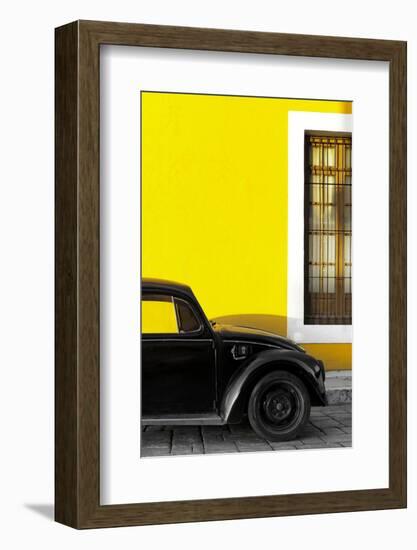 ¡Viva Mexico! Collection - Black VW Beetle with Yellow Street Wall-Philippe Hugonnard-Framed Photographic Print