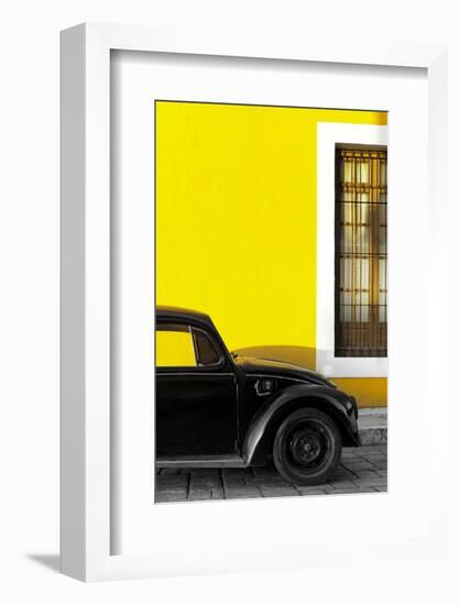 ¡Viva Mexico! Collection - Black VW Beetle with Yellow Street Wall-Philippe Hugonnard-Framed Photographic Print